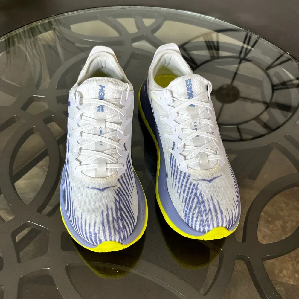 HOKA ONE ONE Carbon X-SPE Lightweight Lace-Up Sneakers White Ice Blue Sz 12.5 - Picture 3 of 5